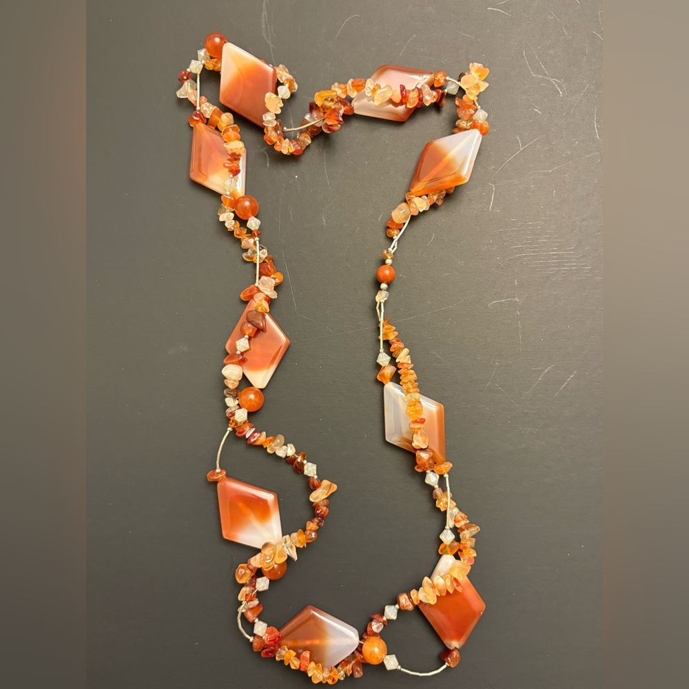 Multi strand Carnelian and Agate gemstone necklace diamond shaped